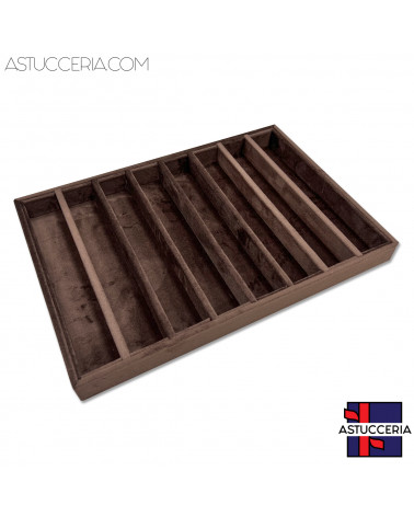 Vassoio Couvette Per Gioielli Linea VELOUR 35x24x3cm  8 Scomparti Marrone