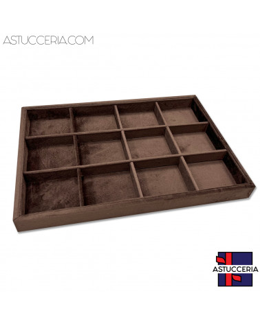 Vassoio Couvette Per Gioielli Linea VELOUR 35x24x3cm 12 Scomparti Marrone