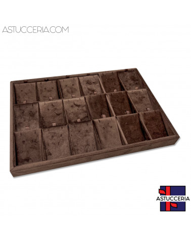 Vassoio Couvette Per Gioielli Linea VELOUR 35x24x3cm Collane 18 Scomparti Marrone