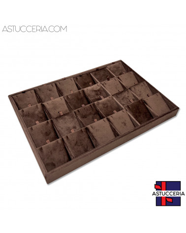 Vassoio Couvette Per Gioielli Linea VELOUR 35x24x3cm Collane 24 Scomparti Marrone