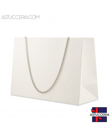 Busta Shopper Di Carta Con Catena Linea GINEVRA 22x15x8cm 12 pezzi Bianco + Argento