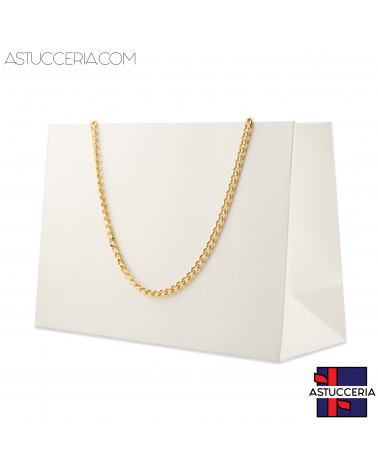 Busta Shopper Di Carta Con Catena Linea GINEVRA 22x15x8cm 12 pezzi Bianco + Oro