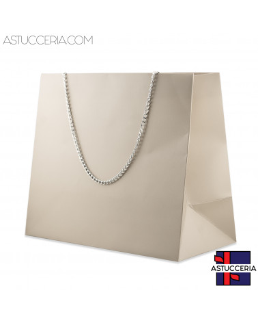 Busta Shopper Di Carta Con Catena Linea GINEVRA 26x22x12,5cm 12 pezzi Tortora + Argento