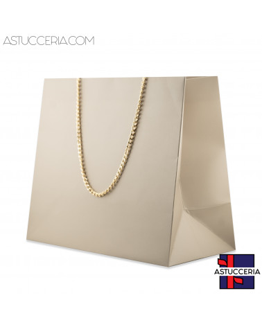 Busta Shopper Di Carta Con Catena Linea GINEVRA 26x22x12,5cm 12 pezzi Tortora + Oro
