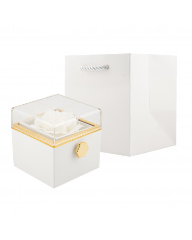 Astuccio Per Gioielli Linea ROSA Girevole Multiuso Per Anelli E Collane 80x80x80mm + Shopper 1 pezzo Bianco