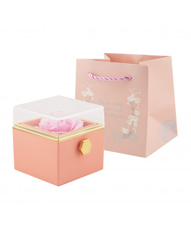 Astuccio Per Gioielli Linea ROSA Girevole Multiuso Per Anelli E Collane 80x80x80mm + Shopper 1 pezzo Rosa