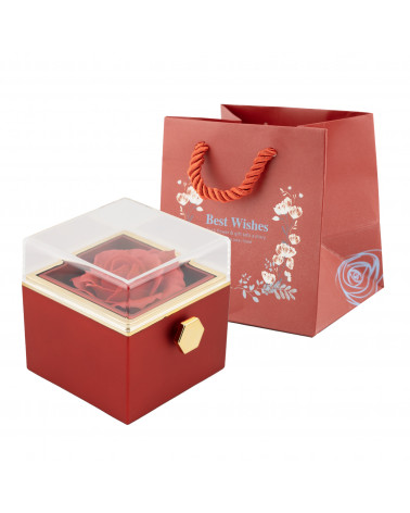 Astuccio Per Gioielli Linea ROSA Girevole Multiuso Per Anelli E Collane 80x80x80mm + Shopper 1 pezzo Rosso