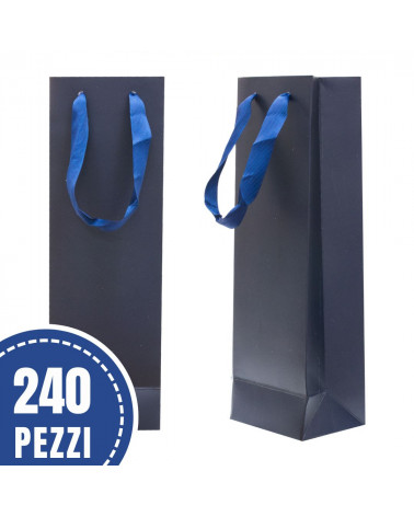 Busta Shopper Di Carta SAFFIANO 9x28x7cm 240 pezzi Blu LOTTO STOCK