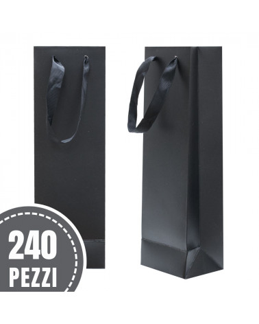 Busta Shopper Di Carta SAFFIANO 9x28x7cm 240 pezzi Nero LOTTO STOCK