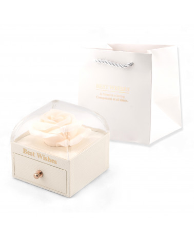 Astuccio Per Gioielli Linea ROSA Cassetto Multiuso Per Anelli E Collane 80x80x60mm + Shopper Bianco