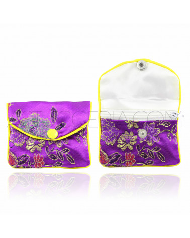 Sacchetti Regalo Pochette Di Raso Ricamato Con Zip 11x16cm 12 pezzi Viola