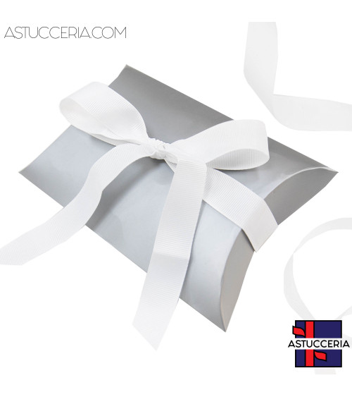 Astuccio In Cartoncino Pieghevole Con Nastro Gros Grain 160x110x45mm 12 pezzi Argento   Bianco