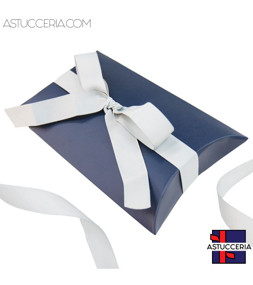 Astuccio In Cartoncino Pieghevole Con Nastro Gros Grain 160x110x45mm 12 pezzi Blu   Argento
