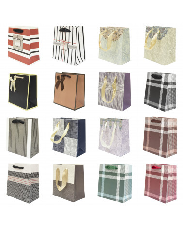 Busta Shopper Di Carta 26x32x12cm 240 pezzi LOTTO STOCK Modelli Assortiti