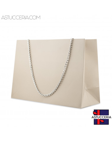 Busta Shopper Di Carta Con Catena Linea GINEVRA 22x15x8cm 12 pezzi Tortora + Argento