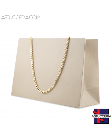 Busta Shopper Di Carta Con Catena Linea GINEVRA 22x15x8cm 12 pezzi Tortora + Oro