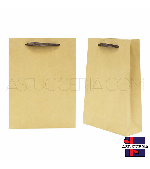 Busta Shopper Di Carta BOX 17x23x6cm 24 pezzi Kraft Nastro Marrone