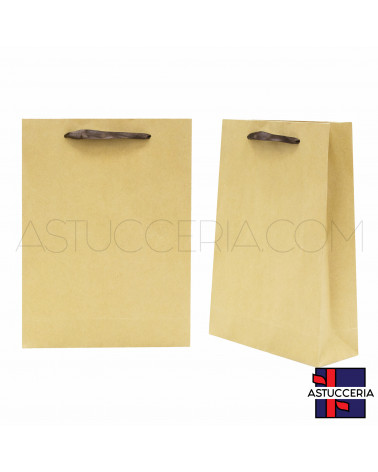 Busta Shopper Di Carta BOX 17x23x6cm 24 pezzi Kraft Nastro Marrone