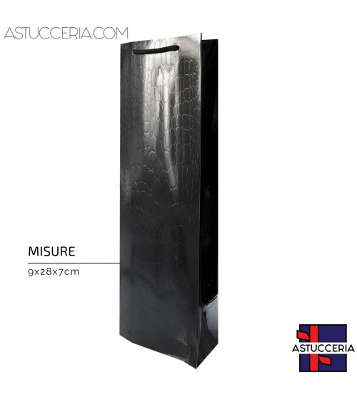 Busta Shopper Di Carta Linea CROCCO 9x28x7cm 12 pezzi Nero