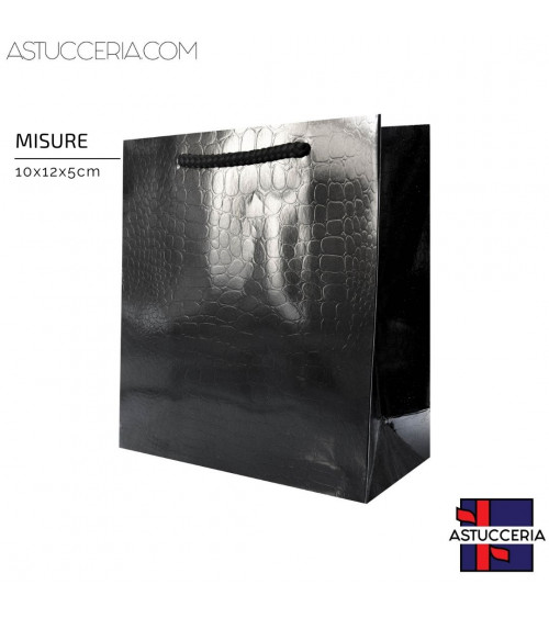 Busta Shopper Di Carta Linea CROCCO 10x12x5cm 12 pezzi Nero