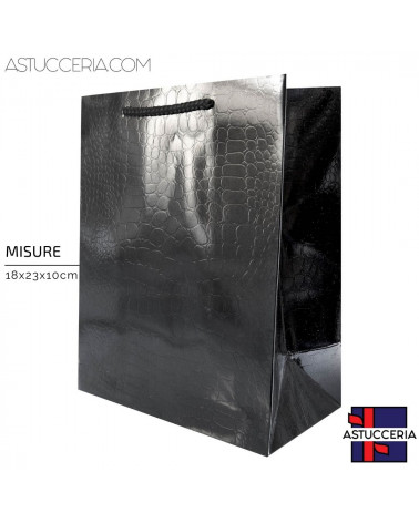 Busta Shopper Di Carta Linea CROCCO 18x23x10cm 12 pezzi Nero
