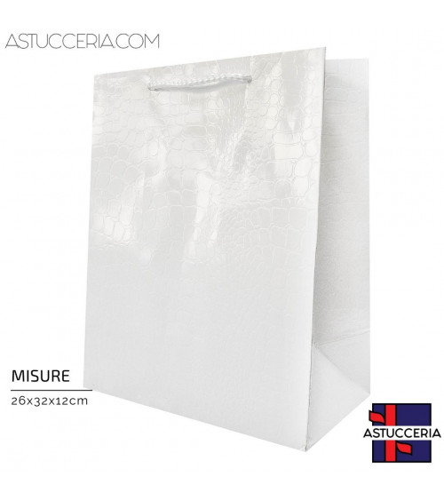 Busta Shopper Di Carta Linea CROCCO 26x32x12cm 12 pezzi Bianco