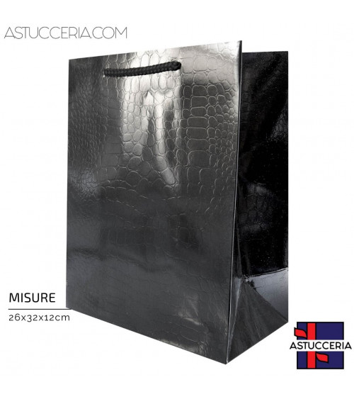 Busta Shopper Di Carta Linea CROCCO 26x32x12cm 12 pezzi Nero