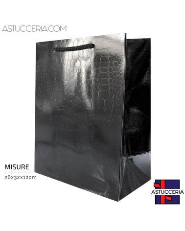 Busta Shopper Di Carta Linea CROCCO 26x32x12cm 12 pezzi Nero