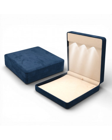 Astucci Per Gioielli Con Luce Linea LATINA 185x195x50mm Collana 3 pezzi Suede Blu