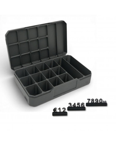 Contenitore e 15 Set Segna Prezzi Componibili 130x80x23mm Nero