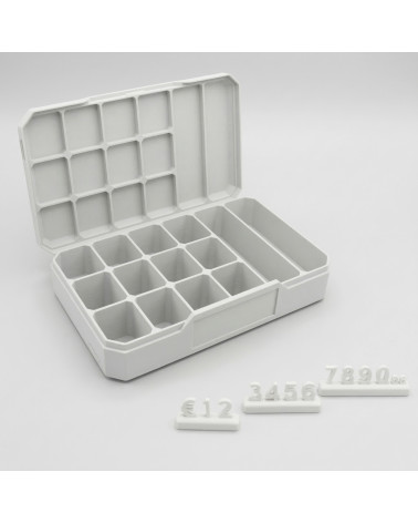 Contenitore e 15 Set Segna Prezzi Componibili 130x80x23mm Bianco