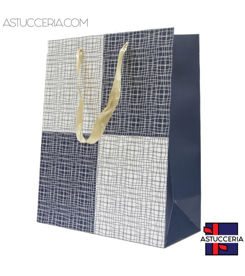 Busta Shopper Di Carta Linea PORTO 26x32x12cm 12 pezzi Scacchi