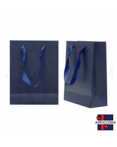 Busta Shopper Di Carta SAFFIANO 14x18x6cm 12 pezzi Blu