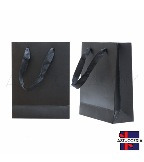 Busta Shopper Di Carta SAFFIANO 14x18x6cm 12 pezzi Nero