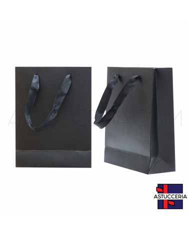 Busta Shopper Di Carta SAFFIANO 14x18x6cm 12 pezzi Nero