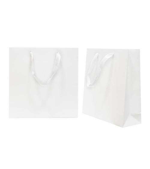 Busta Shopper Di Carta SAFFIANO 23x23x7cm 12 pezzi Bianco