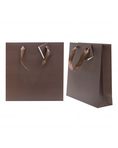 Busta Shopper Di Carta SAFFIANO 23x23x7cm 12 pezzi Marrone