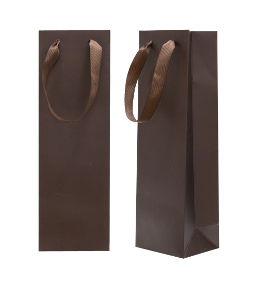 Busta Shopper Di Carta SAFFIANO 9x28x7cm 12 pezzi Marrone