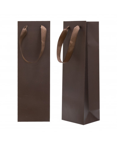 Busta Shopper Di Carta SAFFIANO 9x28x7cm 12 pezzi Marrone
