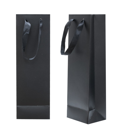 Busta Shopper Di Carta SAFFIANO 9x28x7cm 12 pezzi Nero