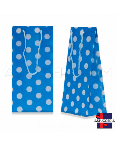 Busta Shopper In Plastica Pvc Pois 10x20x7cm 12pz Azzurro