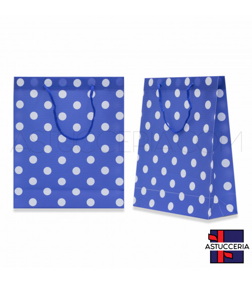 Busta Shopper In Plastica Pvc Pois 18x22x7,5cm 12pz Blu