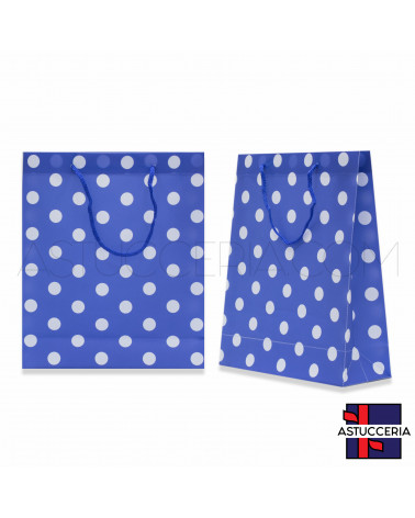 Busta Shopper In Plastica Pvc Pois 18x22x7,5cm 12pz Blu
