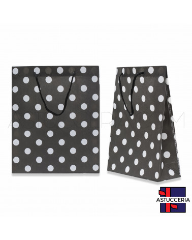Busta Shopper In Plastica Pvc Pois 18x22x7,5cm 12pz Nero
