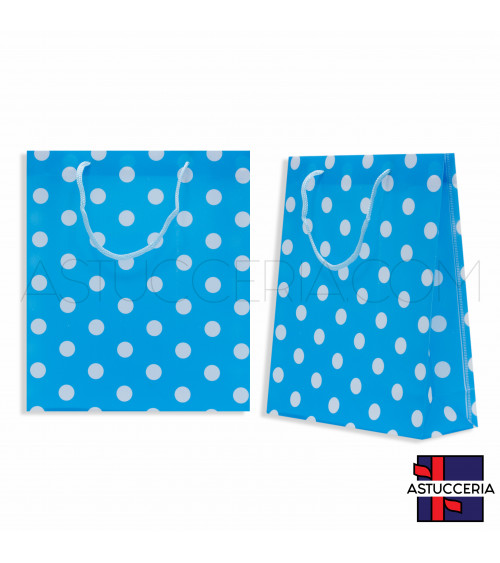 Busta Shopper In Plastica Pvc Pois 23x27x8cm 12pz Azzurro
