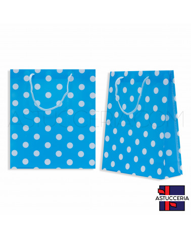 Busta Shopper In Plastica Pvc Pois 23x27x8cm 12pz Azzurro