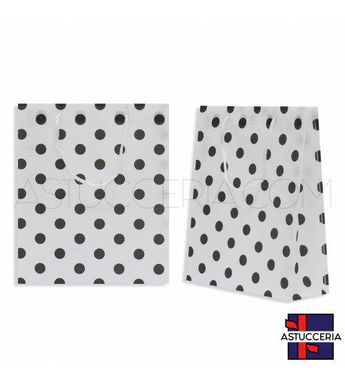 Busta Shopper In Plastica Pvc Pois 23x27x8cm 12pz Bianco e Nero