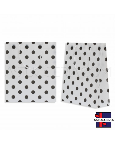 Busta Shopper In Plastica Pvc Pois 23x27x8cm 12pz Bianco e Nero