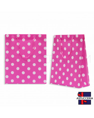 Busta Shopper In Plastica Pvc Pois 23x27x8cm 12pz Fucsia