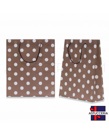 Busta Shopper In Plastica Pvc Pois 23x27x8cm 12pz Marrone